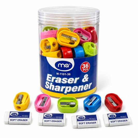A&T Stationery Package Eraser and Sharpener Set 36 Pcs || باكيجات قرطاسية اطلس محايات و برايات 36 حبة