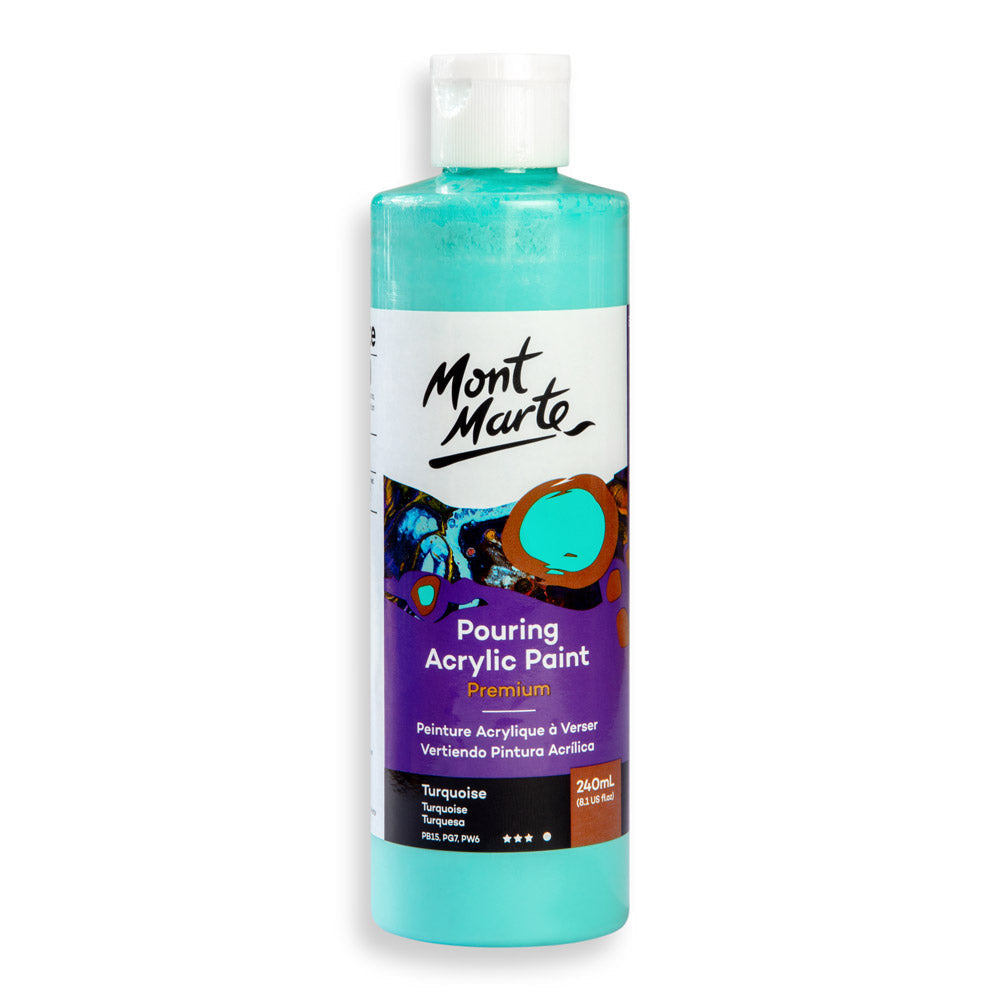Mont Marte Premium Pouring Acrylic Paint 240ml for Fluid Art Turquoise || الوان سكب اكريليك مونت مارت حجم ٢٤٠ مل لون تركواز