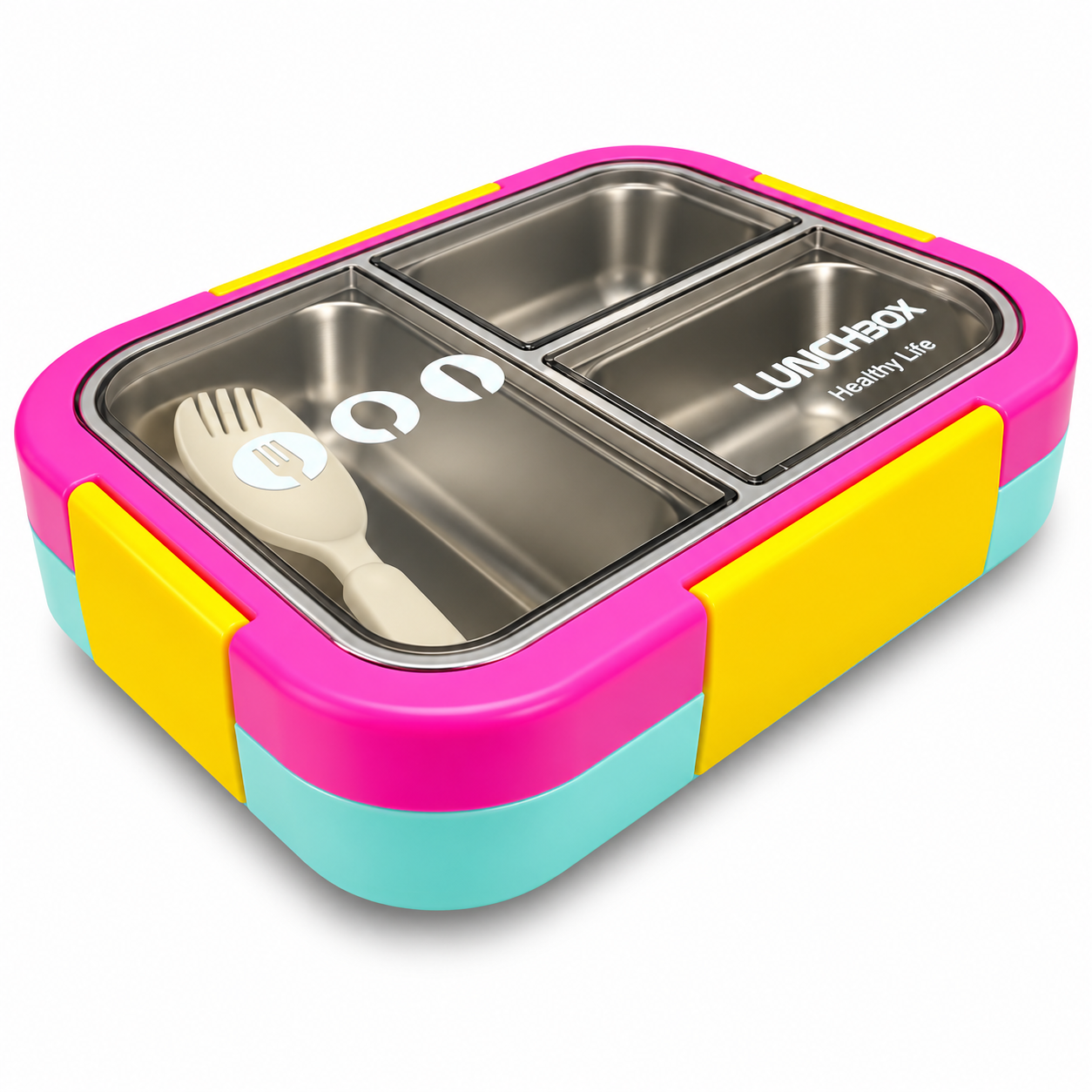 Lunch Box Stainless Steel 3 Section Pink || لانش بوكس ستيل 3 اقسام وردي