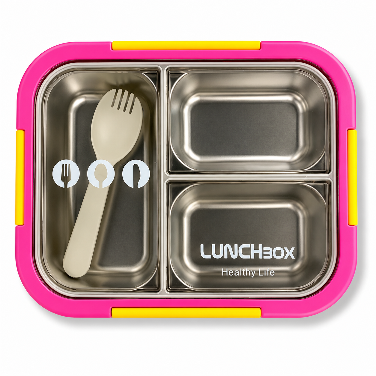 Lunch Box Stainless Steel 3 Section Pink || لانش بوكس ستيل 3 اقسام وردي
