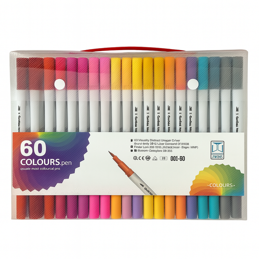 A&T Twins Pen Dual Tip Brush Markers 60 Vibrant Colours for Art & Design || الوان اي اند تي توينز راسين شيني و ضعيف 60 لون
