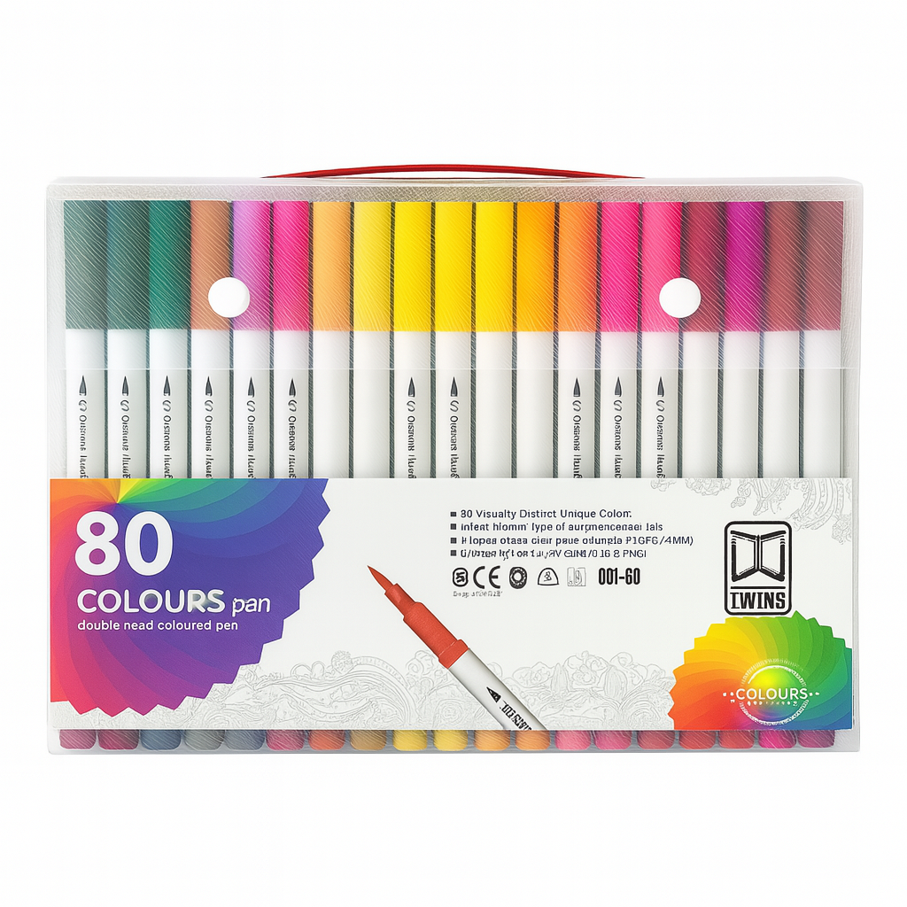 A&T Twins Pen Dual Tip Brush Markers 80 Vibrant Colours for Art & Design || الوان اي اند تي توينز راسين شيني و ضعيف 80 لون
