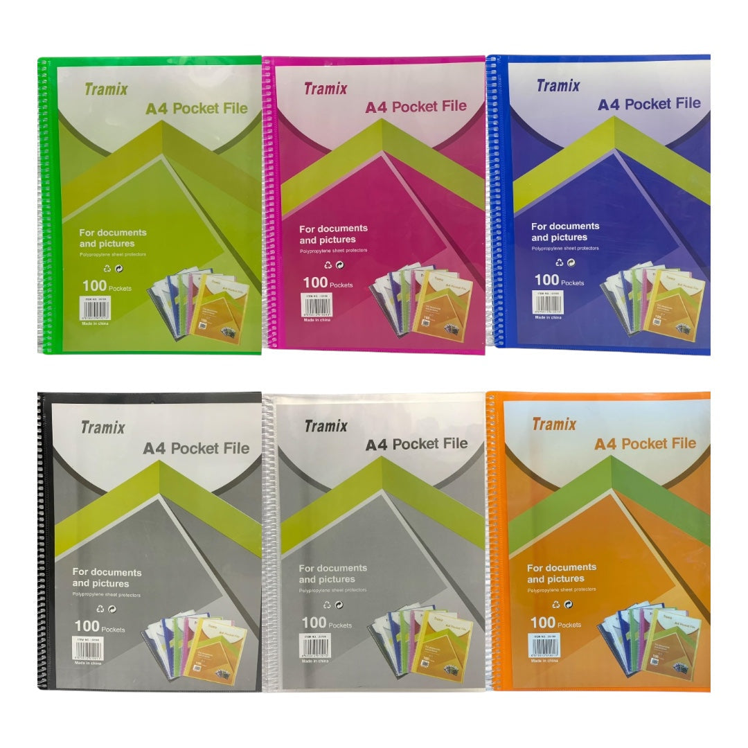 A4 Pocket File 100 Pockets Assorted Colors || ملف جيوب الوان متنوعة عدد ١٠٠ جيب