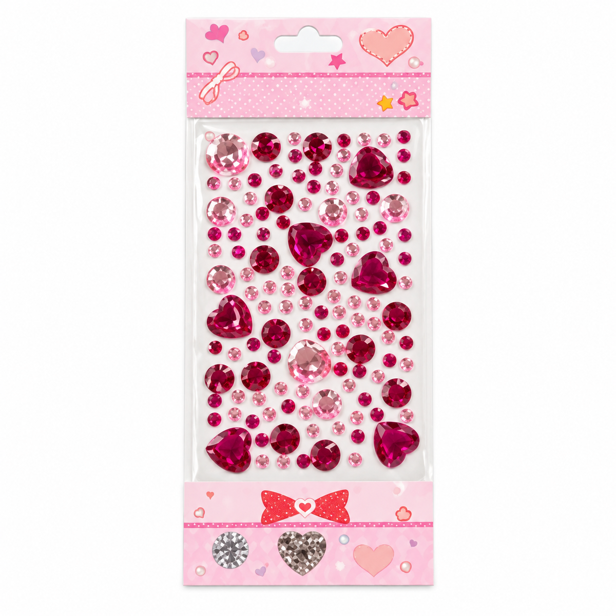 Decorative Crystal Sticker Sheet - Hearts and Rounds - Pink || ورقة ستيكر كريستال مزخرف - قلوب ودوائر - وردي