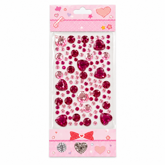 Decorative Crystal Sticker Sheet - Hearts and Rounds - Pink || ورقة ستيكر كريستال مزخرف - قلوب ودوائر - وردي