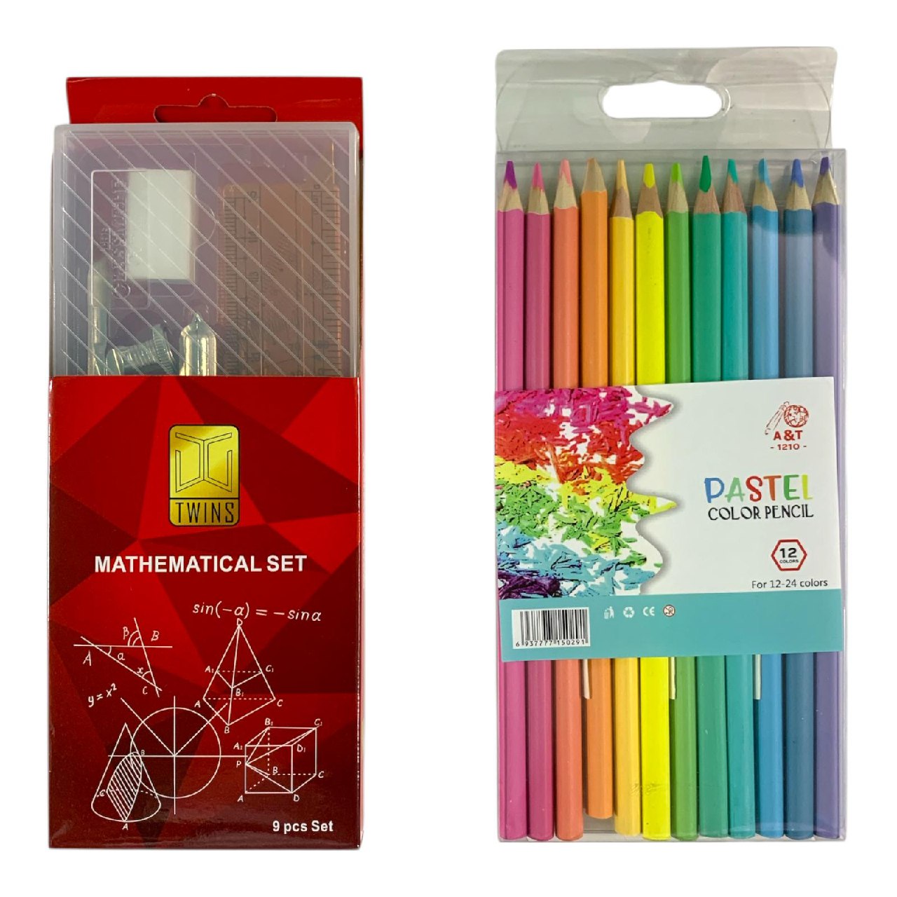 Math Set & Pastel Pencils - Art & Geometry Kit || طقم رياضيات وأقلام باستيل - مجموعة فنية وهندسية