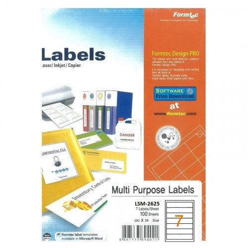 Formtec A4 Label 7 Stickers || ورق لاصق فورماتك مقسم ٧ ستيكر⁩⁩⁩⁩⁩