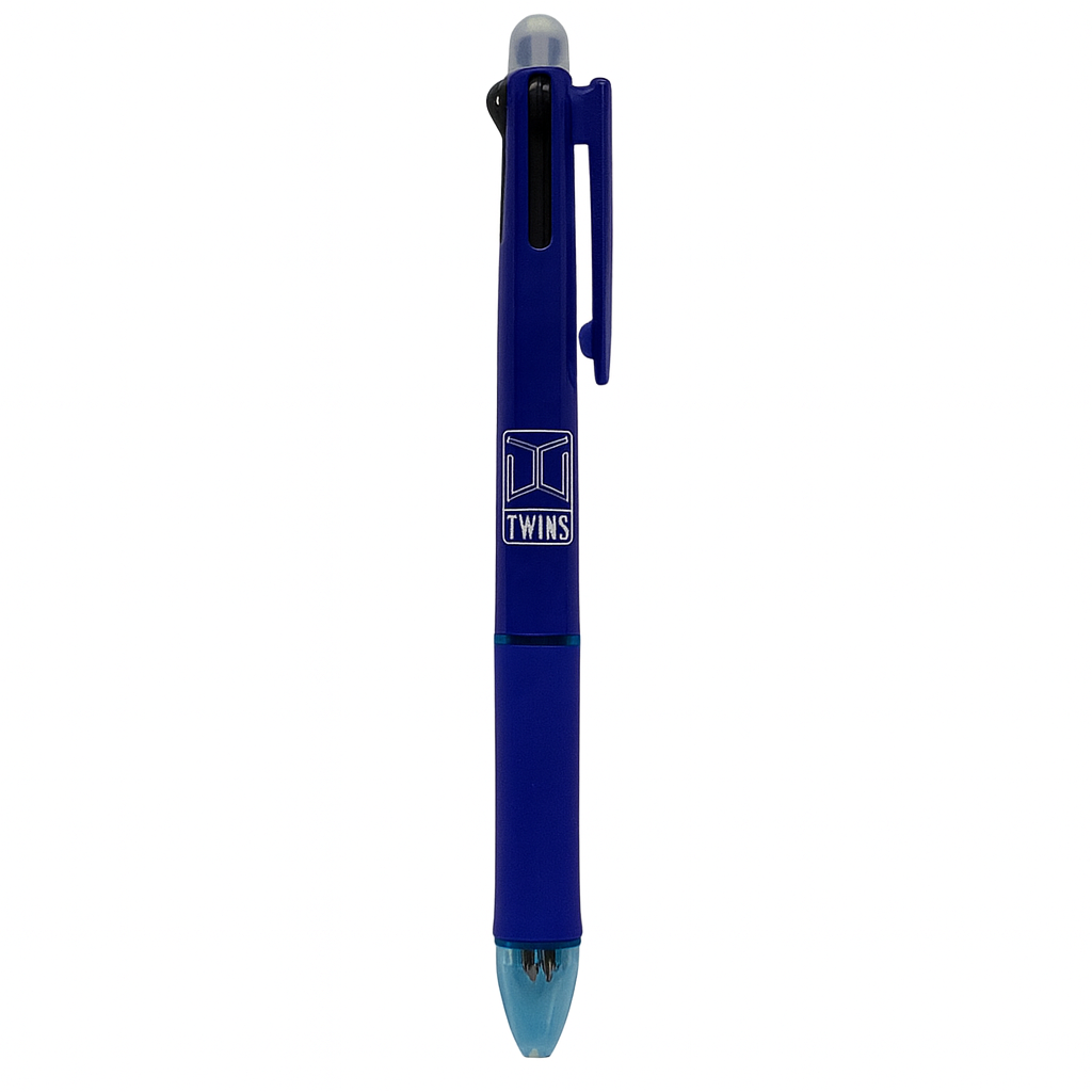 A&T Twins 4 Color Erasable Pen + Pencil Navy Color || قلم حبر ماسح اربع الوان مع رصاص اي اند تي توينز لون كحلي