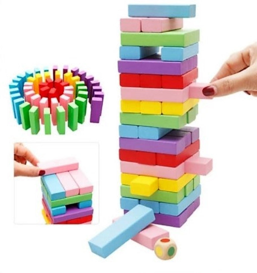 Wooden Wiss Toy Colored Blocks || لعبة ويس توي ملونه الحفاظ علي توازن البرج الخشبي