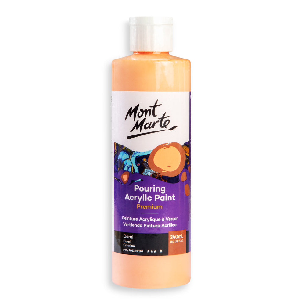Mont Marte Premium Pouring Acrylic Paint 240ml for Fluid Art Coral || الوان سكب اكريليك مونت مارت حجم ٢٤٠ مل لون كورال