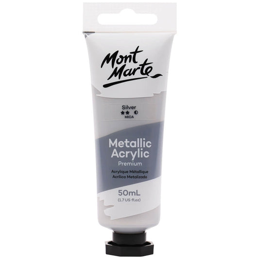 Mont Marte Premium Metallic Acrylic 50 ml Silver || الوان اكريليك ميتاليك مونت مارت ٥٠ مل لون فضي