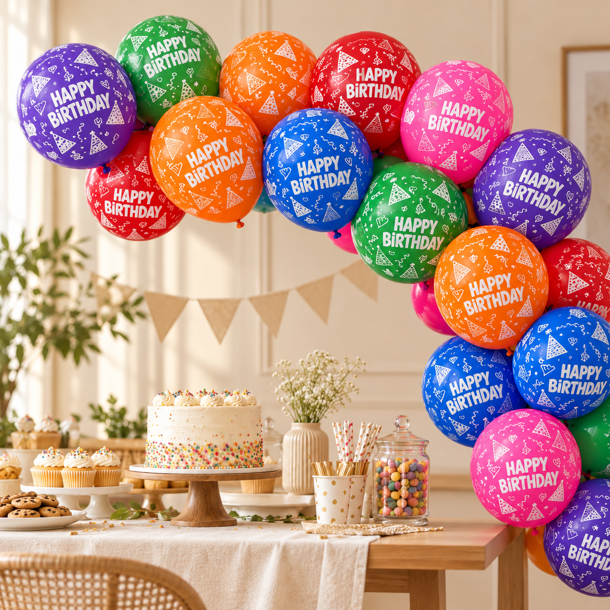 Balloons Happy Birthday Printed || بالونات عيد ميلاد مطبوعة — inflated balloons in a party setting
