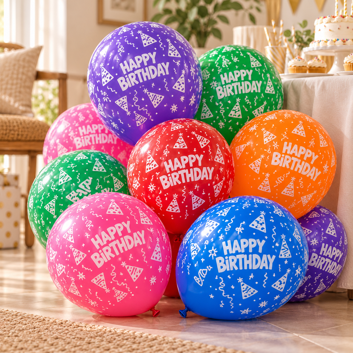 Balloons Happy Birthday Printed || بالونات عيد ميلاد مطبوعة — inflated balloons in a party setting