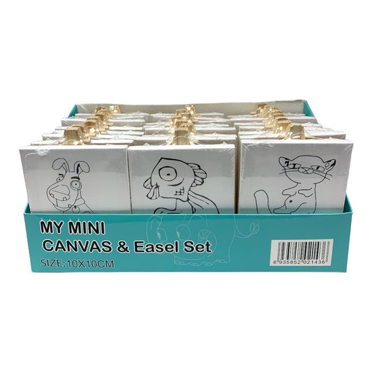 Printed Canvas Set For Kids 24 pcs 10 x 10 cm Assorted Models || مجموعة كانفاس مع ستاند للاطفال ٢٤ حبة ١٠*١٠ سم موديلات متنوعة