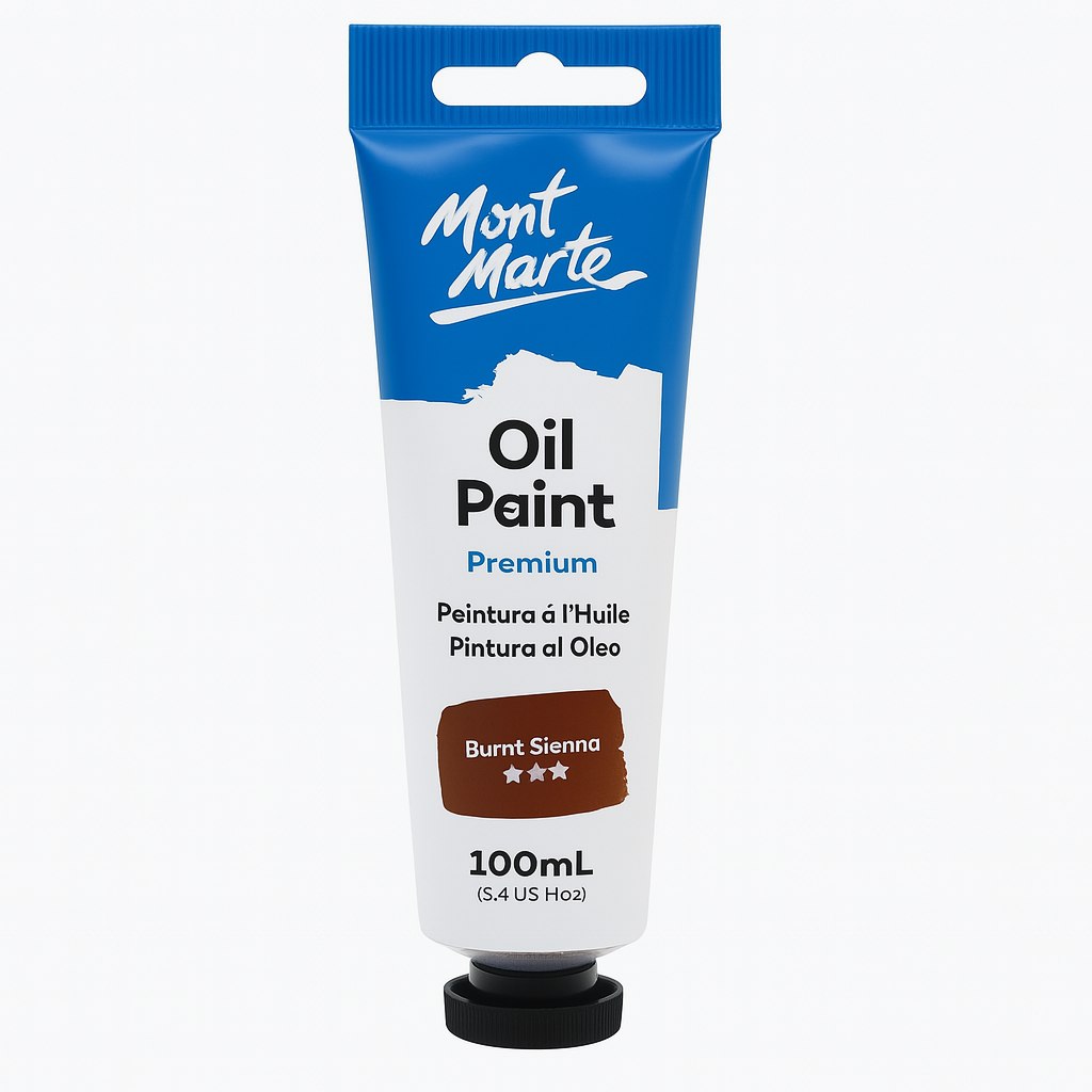 Mont Marte Premium Oil Paint 100 ml Burnt Sienna || الوان زيتية مونت مارت ١٠٠ مل لون سياننا محروق