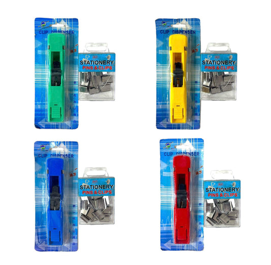 Clam Clip Dispenser Assorted Colors || كليبس مشبك حديد يدوي خالي من الدبابيس الوان مختلفة