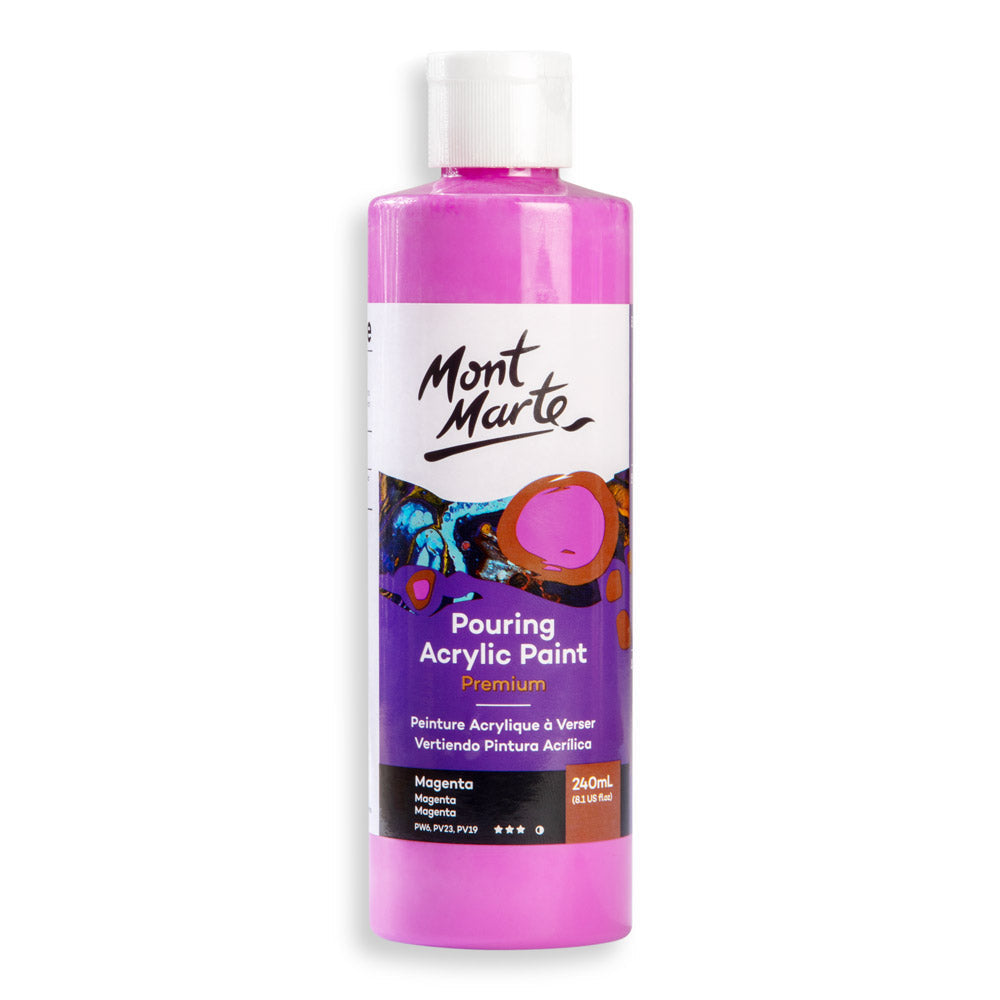 Mont Marte Premium Pouring Acrylic Paint 240ml for Fluid Art Magenta || الوان سكب اكريليك مونت مارت حجم ٢٤٠ مل لون ماجنتا