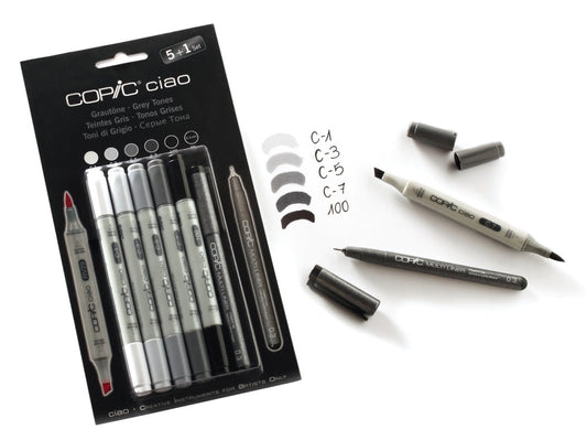 Copic Ciao Grey Tones 5+1 || الوان كوبيك درجات الرمادي 5+1
