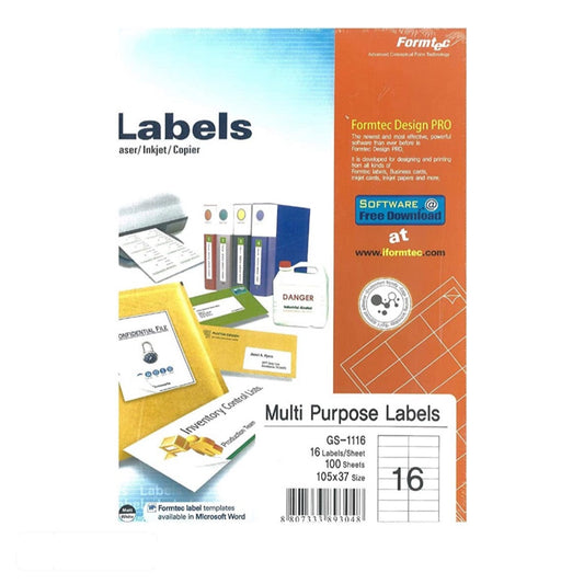 Formtec A4 Label 16 Stickers || ورق لاصق فورماتك مقسم ١٦ ستيكر⁩⁩
