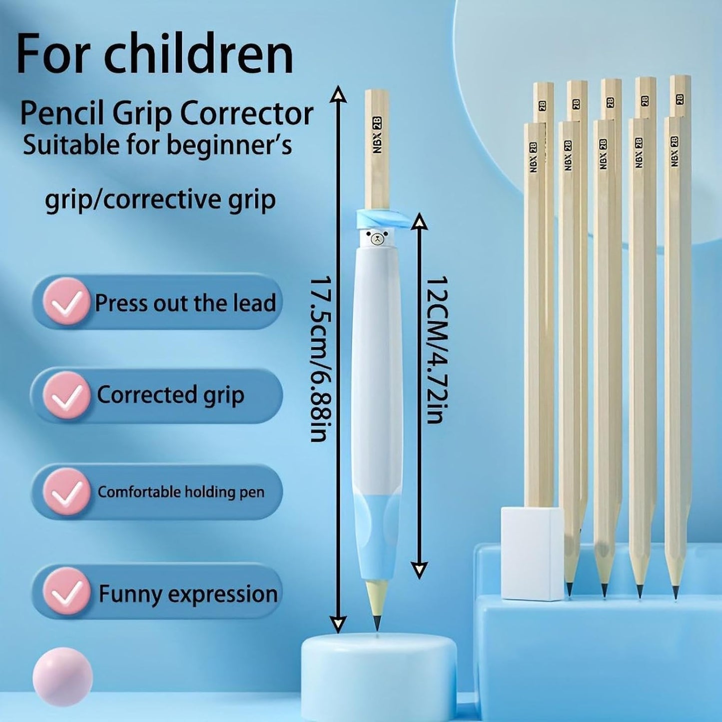 Silicone Hand Writing Aid Pencil Holder For Kids Blue Color || مسكة قلم كاملة للاطفال لون ازرق