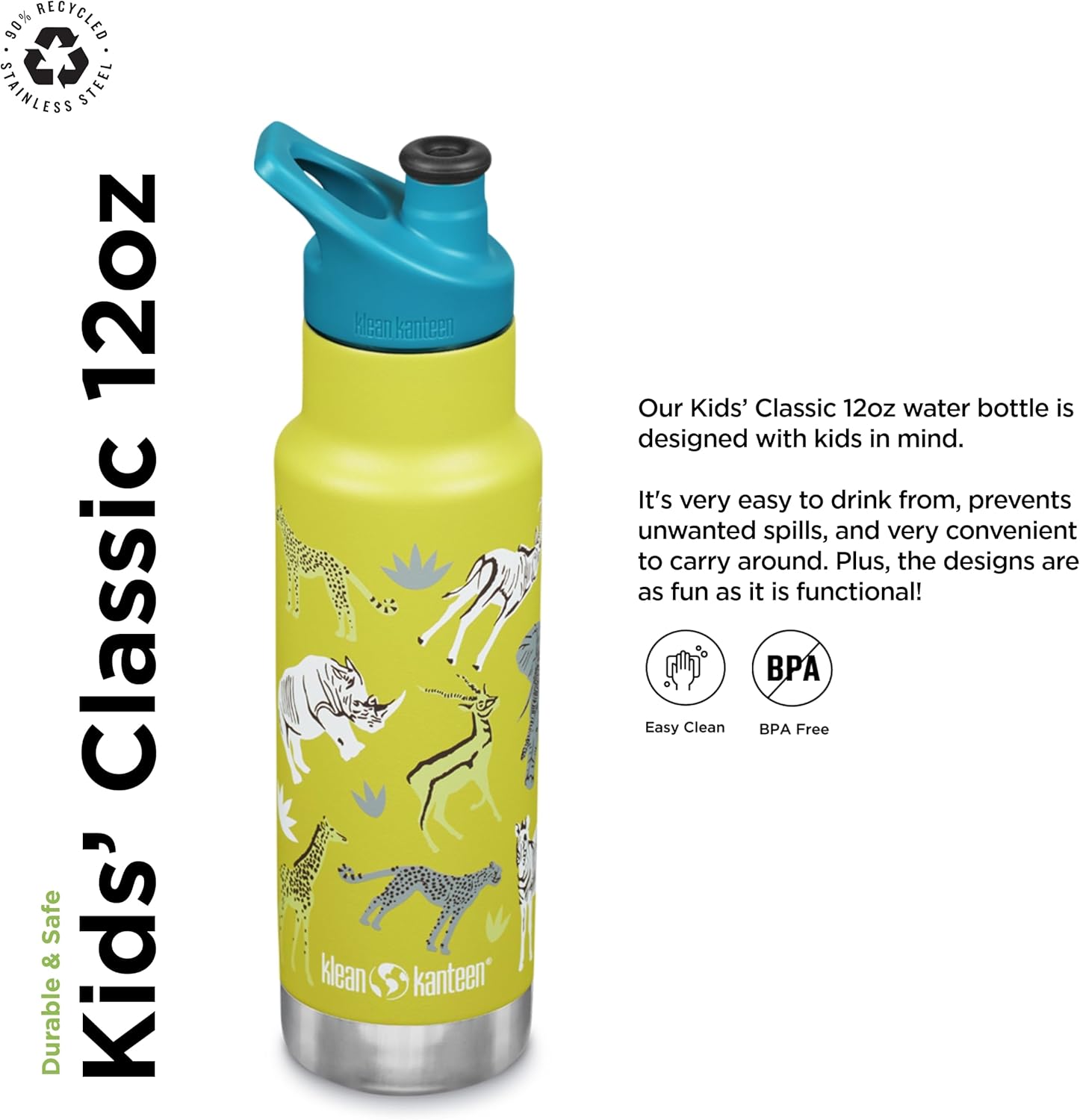 Klean Kanteen Kid Classic Narrow 355ml (w/ Sippy Cap) Safari || مطارة ماء كليين كانتيين 355 مل شكل سفاري