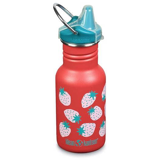 Klean Kanteen Kid Classic Narrow 355ml (w/ Sippy Cap) Coral Strawberries || مطارة ماء كليين كانتيين 355 مل شكل فراوله