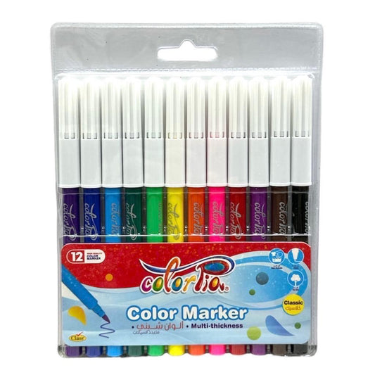 Colorpia Color Markers Multi Thickness 12 Colors || الوان شينشة متعددة السماكة ١٢ لون