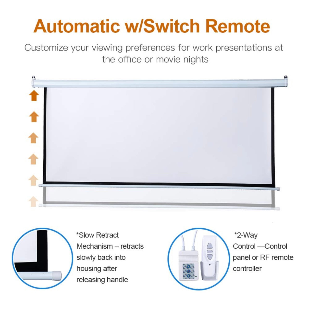 SMQ Electric Projector Screen with RF (100 inch) || اس ام كيو شاشة عرض كهربائية مع ريموت (100 بوصية)