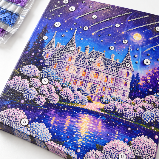 DIY Rhinestone Canvas Activity 30 x 40 cm - Castle by the Lake || تزيين كانفاس بالكريستال 30 × 40 سم - قلعة بجوار البحيرة