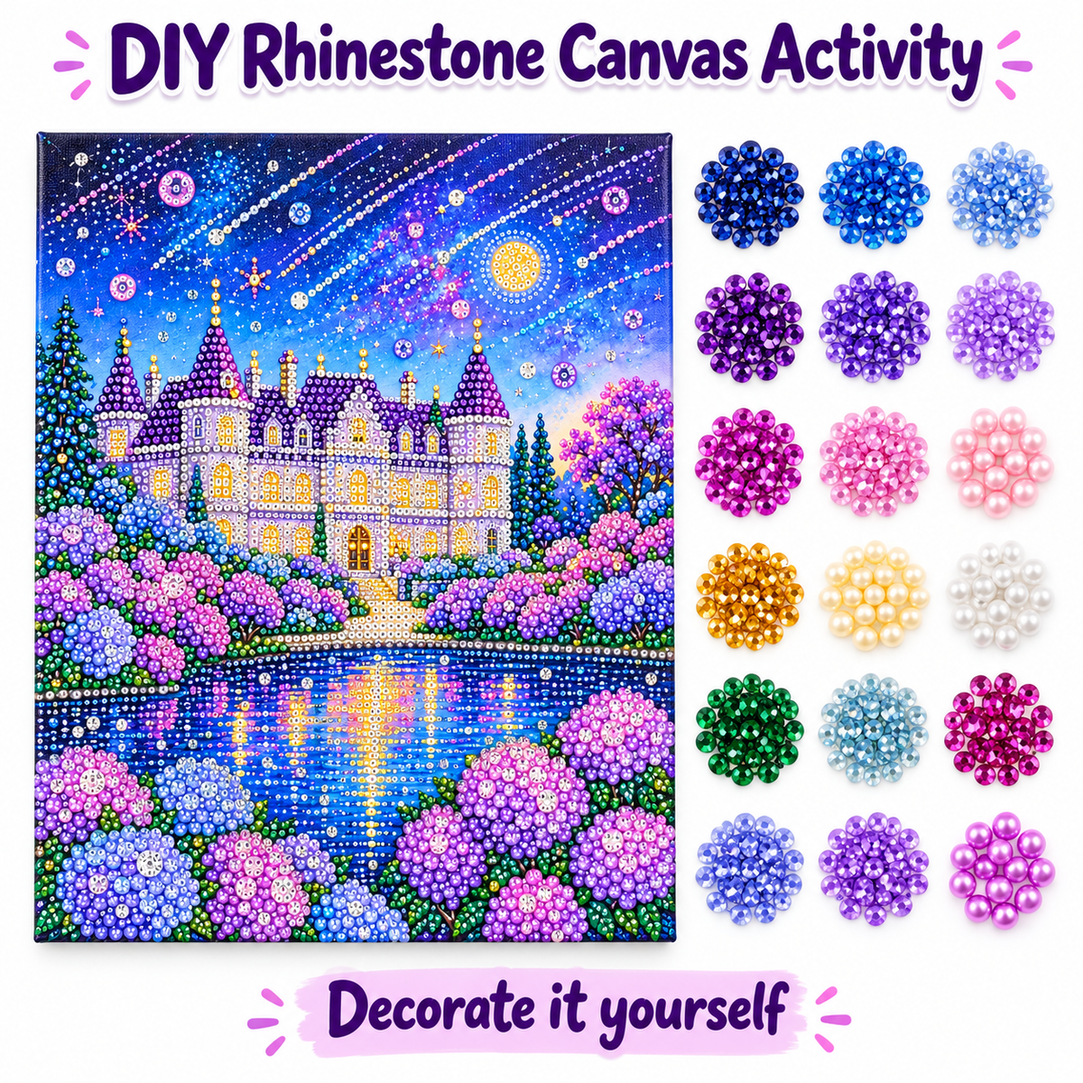 DIY Rhinestone Canvas Activity 30 x 40 cm - Castle by the Lake || نشاط تزيين كانفاس بالأحجار اللامعة 30 × 40 سم - قلعة بجوار البحيرة