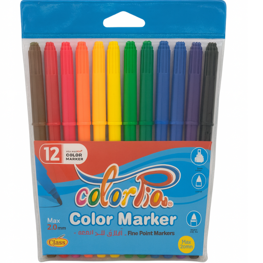 Colorpia Class Colored Fine Point Markers 12 Colors || الوان شينية رفيعة كلاس كولوربيا 12 لون