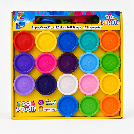 مجموعة طين دو دوه سوبر كولور، 18 لون، 12 قطعة اكسسوارات || Do Dough Super Color Kit 18 Colors 12 Accessories
