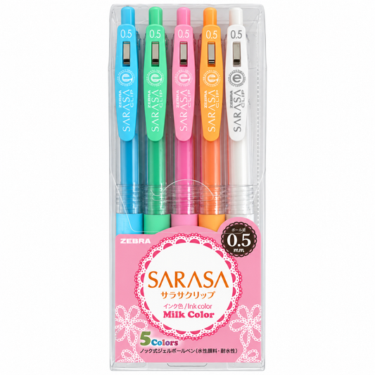 Zebra Sarasa Milk Color 0.5 mm 5 Pen Set || طقم أقلام زيبرا ساراسا ميلك كولور 0.5 مم - 5 ألوان
