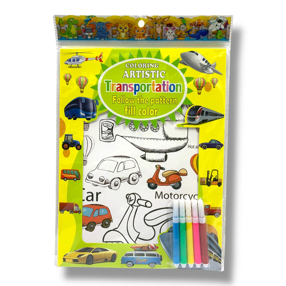 Coloring Artistic 6 Pages Transportation || دفتر تلوين ورق مقوى كرتون 6 صفحة المواصلات