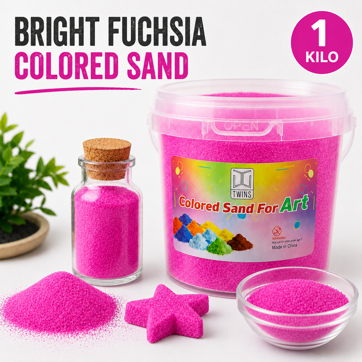 Twins Colored Sand 1 Kilo Fuchsia || رمل ملون توينز 1 كيلو فوشي