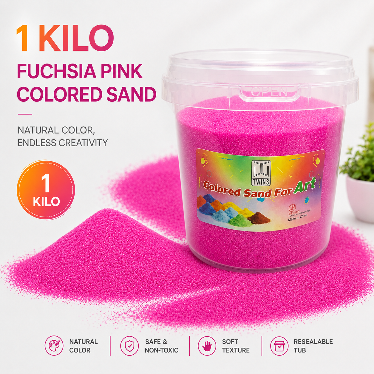 Twins Colored Sand 1 Kilo Fuchsia || رمل ملون توينز 1 كيلو فوشي