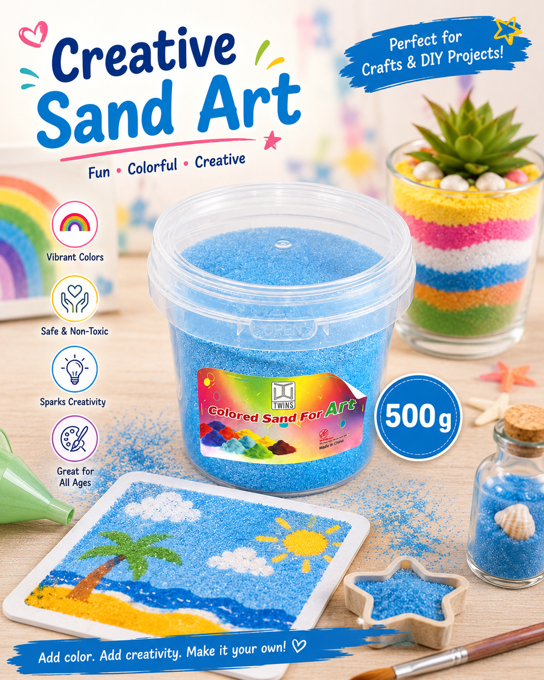 Twins Colored Sand 500g Blue || رمل ملون توينز 500 جرام ازرق