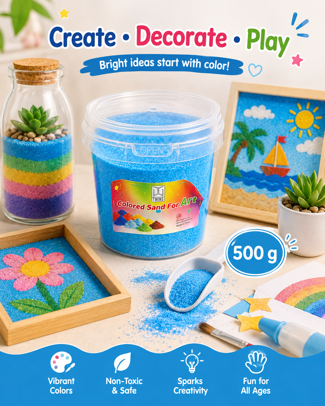 Twins Colored Sand 500g Blue || رمل ملون توينز 500 جرام ازرق