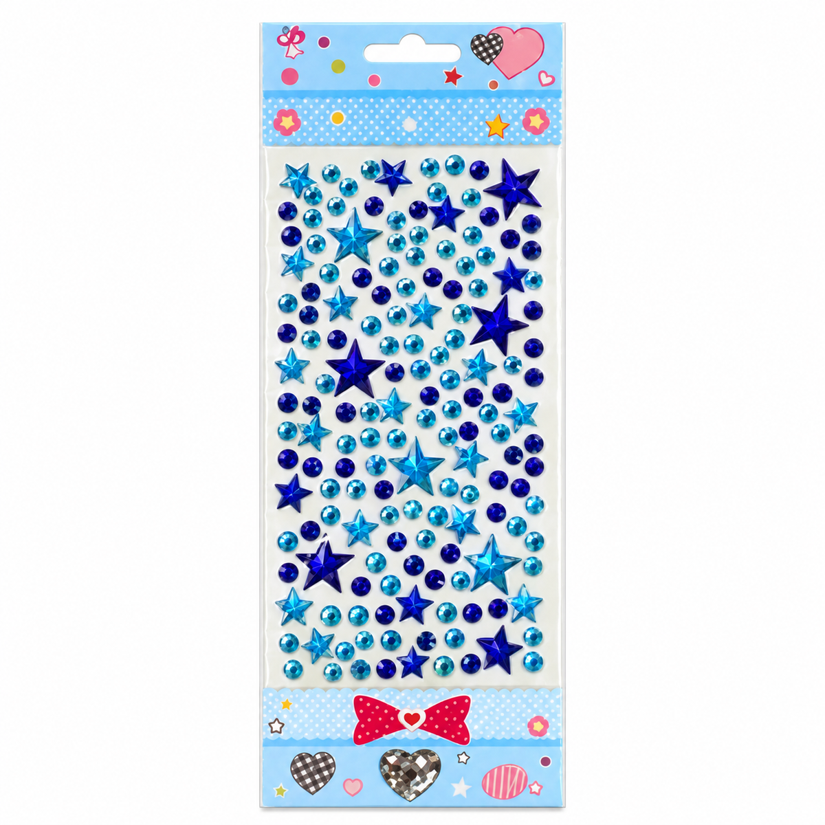 Decorative Crystal Sticker Sheet - Stars and Rounds - Blue || ورقة ستيكر كريستال مزخرف - نجوم ودوائر - أزرق