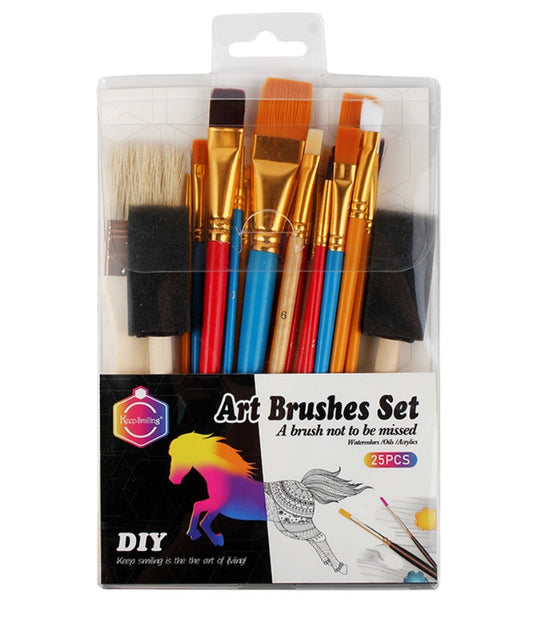 Keep Smiling 25 brush set watercolor paint brush acrylic oil || مجموعة فرش عدد ٢٥ فرشة اكريليك و مائي و زيتي 
