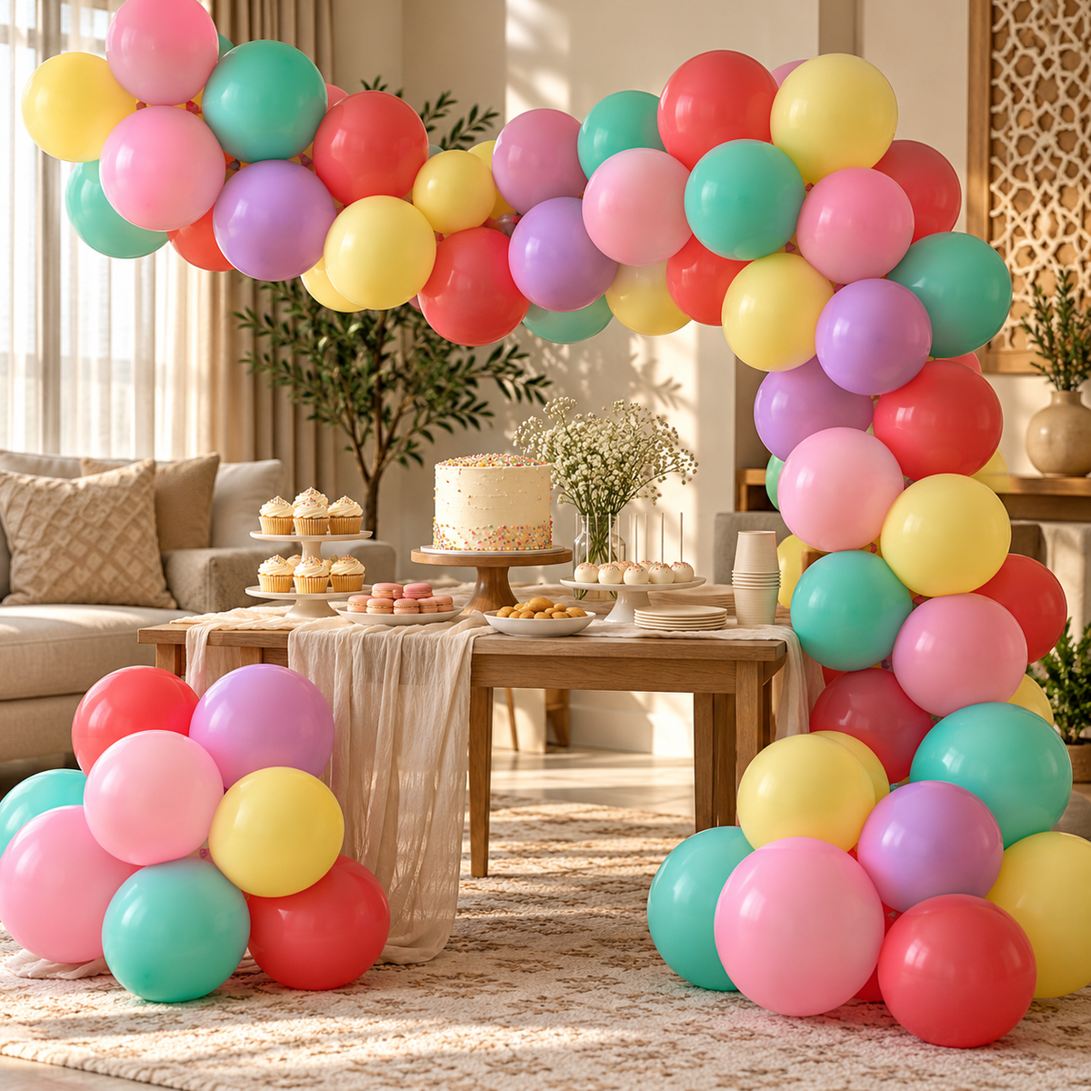 Balloon Bag Pastel Colors 50 – inflated balloons in a party setting || بالونات باستيل منفوخة في تجهيز حفلة