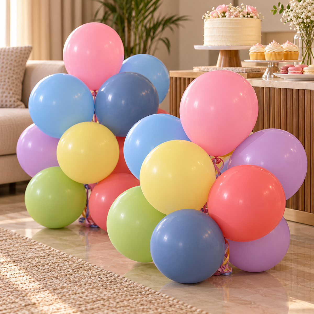 Balloon Bag Pastel Colors 100 || كيس بالونات ١٠٠ حبة الوان باستيل — inflated balloons in a party setting