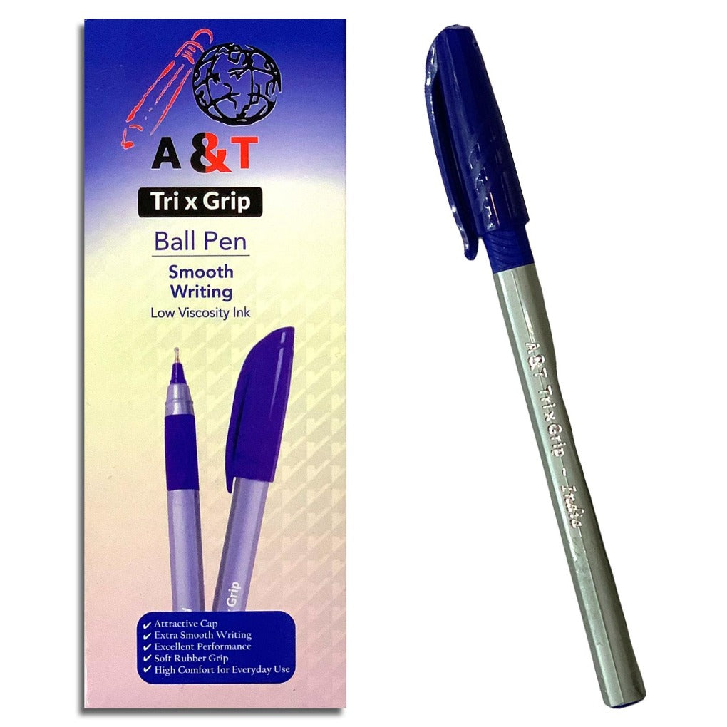 A&T Ball Pen Tri x Grip Pack of 10 Pens || علبة اقلام حبر شد ١٠ حبةض