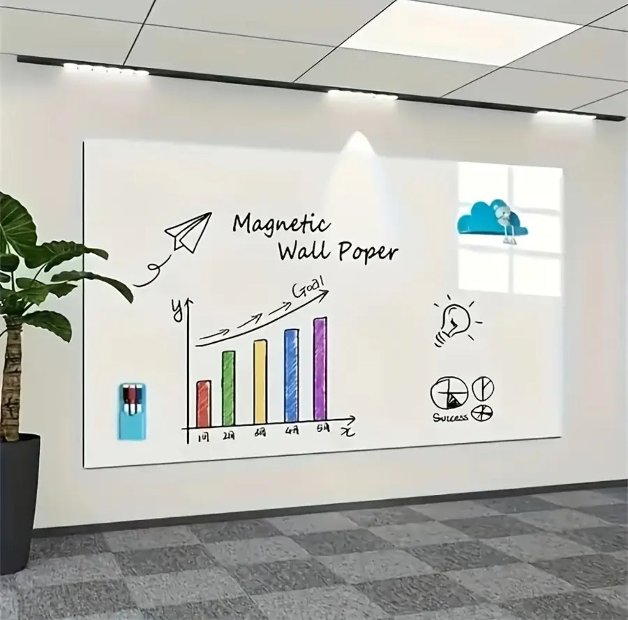 Whiteboard Magnetic Roll 300x60 cm || رول صبورة وايت بورد مغناطيسية بالكهرباء الساكنة طول ٣ متر عرض ٦٠ سم