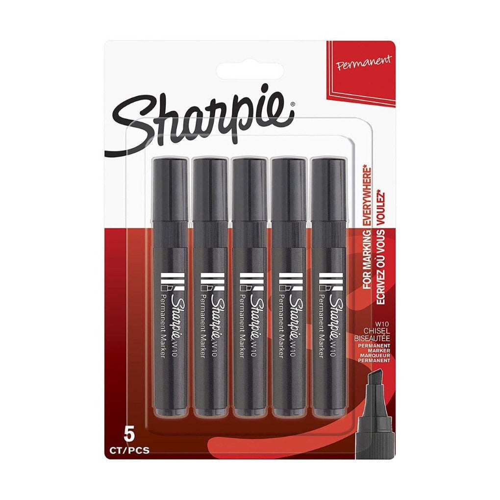 Sharpie W10 Chisel Tip Marker Set 5 Black Markers || مجموعة اقلام ماركر شاربي ثابتة ٥ لون اسود مشطوف