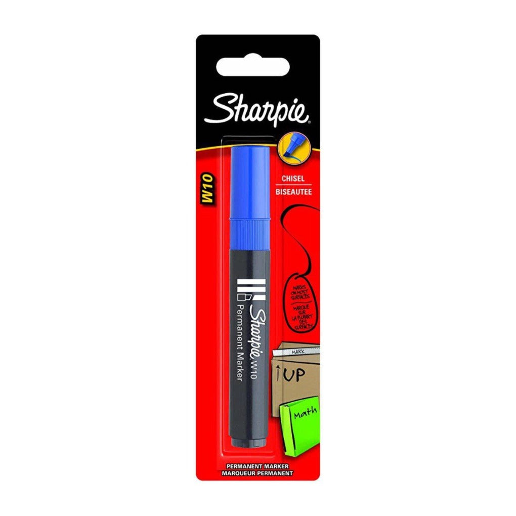 Sharpie W10 Blue Permanent Marker Chisel Tip || قلم ثابت شاربي لون ازرق راس مشطوف