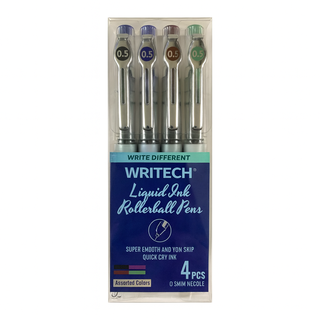 Writech Liquid Ink Rollerball Pens 0.5 Nib Size 4 Pcs || اقلام حبر سائل رايتك 0.5 حجم راس 4 لون