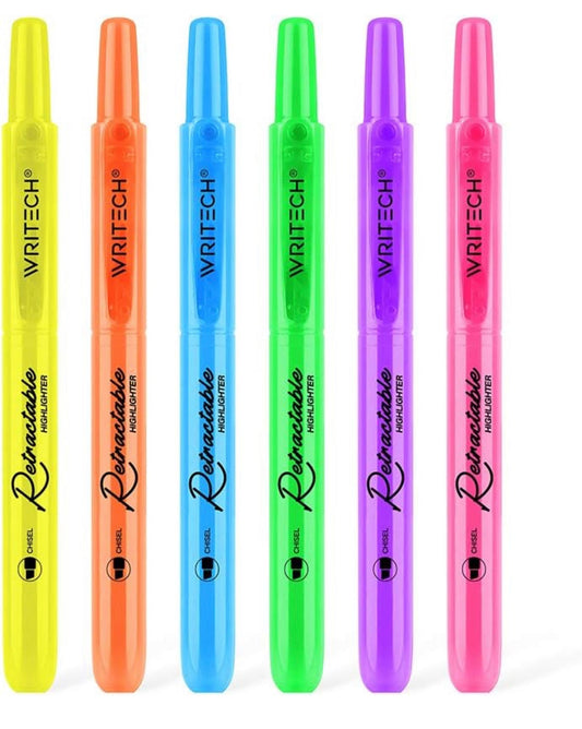 Writech Tetractable Highlighters 6 Neon Colors || اقلام فسفوري كبس ٦ لون نيون رايتيك