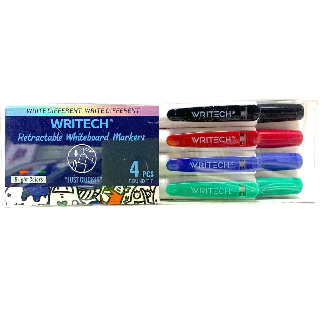 Writech Retractable Whiteboard Markers 4 pcs || اقلام صبورة وايت بورد ٤ لون رايتيك
