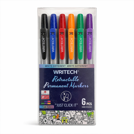 Writech Retractable Permanent Marker Pens 6 Pcs || اقلام حبر رايتيك 6 لون